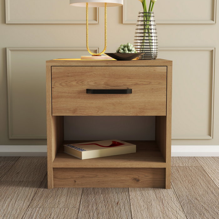 Hanah Home 3622 Mesilla de Noche Roble Tablero Partículas Melaminado 52x46.8x45cm 1 Cajón Estantes